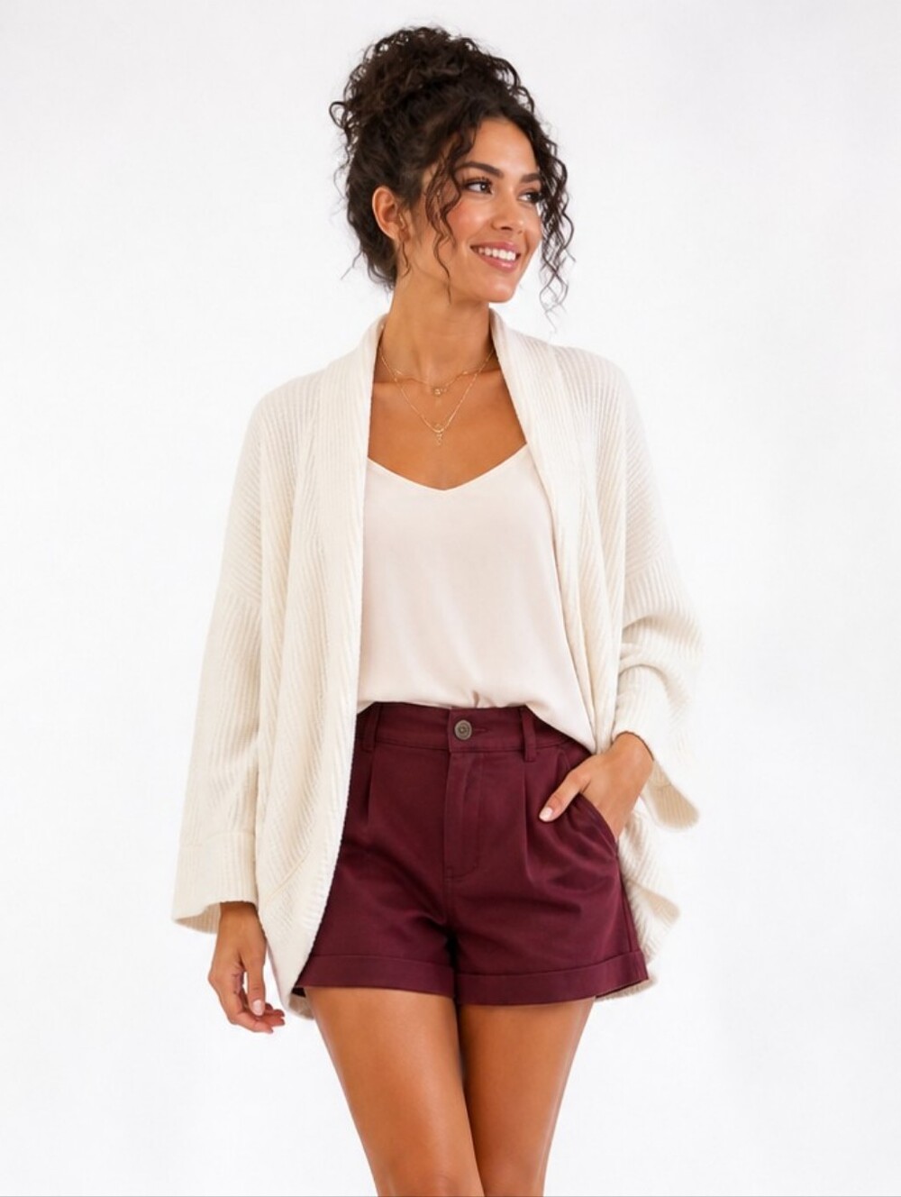 Peyton Primrose Ivory Ribbed Oversized Cocoon Cardigan Sweater